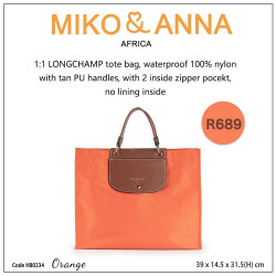 HB0234-Orange 1:1 LONGCHAMP tote bag, waterproof 100% nylon,PU handles, with 2 inside zipper pocekt