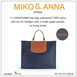 HB0235-Navy 1:1 LONGCHAMP tote bag, waterproof 100% nylon,PU handles, with 2 inside zipper pocekt