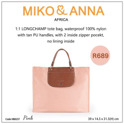 HB0237-Pink 1:1 LONGCHAMP tote bag, waterproof 100% nylon,PU handles, with 2 inside zipper pocekt