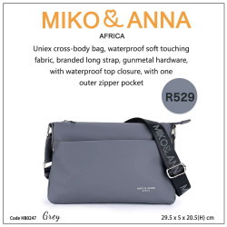 HB0247-Grey Uniex cross-body bag, waterproof  fabric, branded long strap,with one outer zipper pocket
