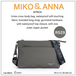 HB0245-Green Uniex cross-body bag, waterproof fabric, branded long strap,with one outer zipper pocket