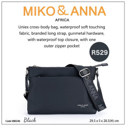 HB0246-Black Uniex cross-body bag, waterproof fabric, branded long strap,with one outer zipper pocket