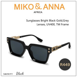 SG-3111 Black Sunglasses Bright Black Gold,Grey Lenses, UV400, TM Frame