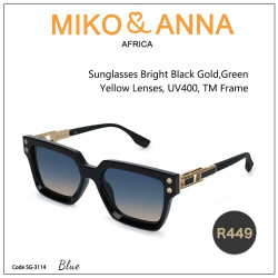 SG-3114 Blue Sunglasses Bright Black Gold,Green Yellow Lenses, UV400, TM Frame