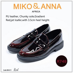 KM-011 Red,PU leather, Chunky sole,Gradient Red,jet loafer,with 3.5cm heel height.