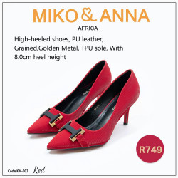 KM-003 Red, High-heeled shoes, PU leather, Grained,Golden Metal, TPU sole, With 8.0cm heel height