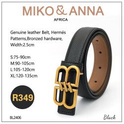 BL2406-BLACK  Genuine leather Belt, Hermés Patterns,Bronzed hardware, Width:2.5cm
