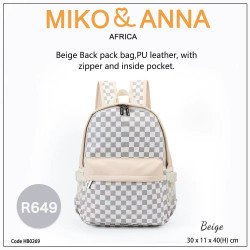 HB0269-Beige Back pack bag,Laptop bag,PU leather, with zipper and inside pocket.