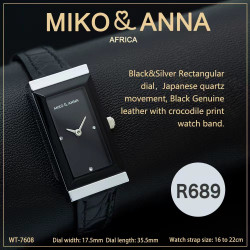 WT-7608 Blank&Silver Rectangular dial，Japanese quartz movement, Black Genuine leather with crocodile print watch band.