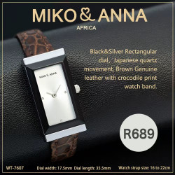 WT-7607 Blank&Silver Rectangular dial，Japanese quartz movement, Brown Genuine leather with crocodile print