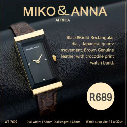 WT-7609 Blank&Gold Rectangular dial，Japanese quartz movement, Brown Genuine leather with crocodile print