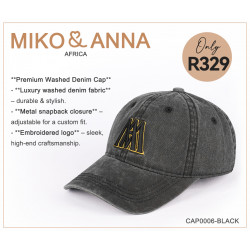CAP0006-BLACK premium washed denim cap