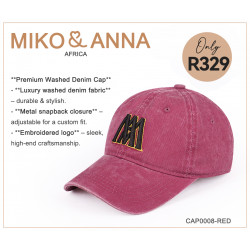 CAP0008-RED premium washed denim cap