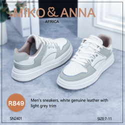 SN2401 Men's sneakers white genuine leather with light grey trim