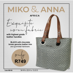 HB0109 Black with Chocolate Brown Genuine Leather Trim and Gunmetal Hardware 34cm x23cm x 13.5cm