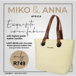 HB0113 Light Beige with Chocolate Brown Genuine Leather Trim and Gunmetal Hardware 34cm x23cm x 13.5cm