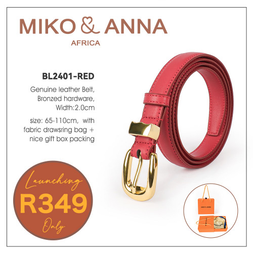 BL2401-Red Genuine leather Belt, Bronzed hardware, Glossy Buckle, Width:2.0cm