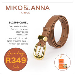 BL2401-CAMEL Genuine leather Belt, Bronzed hardware, Glossy Buckle, Width:2.0cm