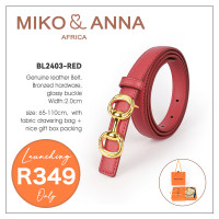 BL2403-RED Genuine leather Belt, Bronzed hardware, Glossy Buckle, Width:2.0cm