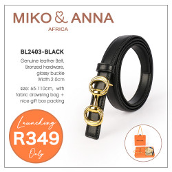 BL2403-BLACK Genuine leather Belt, Bronzed hardware, Glossy Buckle, Width:2.0cm