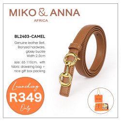 BL2403-CAMEL Genuine leather Belt, Bronzed hardware, Glossy Buckle, Width:2.0cm