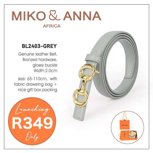 BL2403-GREY Genuine leather Belt, Bronzed hardware, Glossy Buckle, Width:2.0cm