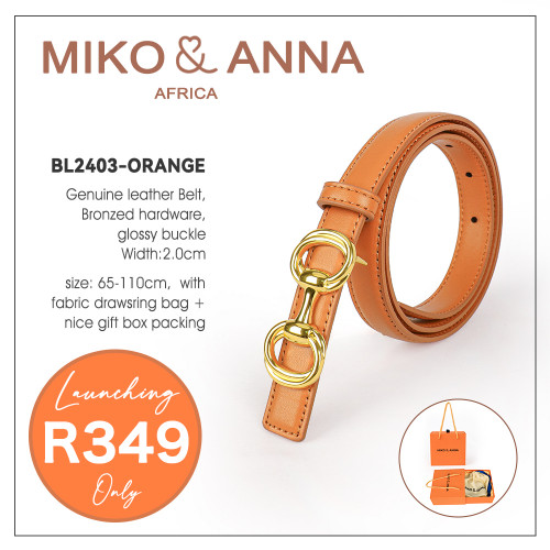 BL2403-ORANGE Genuine leather Belt, Bronzed hardware, Glossy Buckle, Width:2.0cm