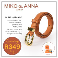 BL2401-Orange Genuine leather Belt, Bronzed hardware, Glossy Buckle, Width:2.0cm