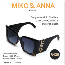 SG-6610 Brown,Sunglasses,Gold Gradient Gray, UV400, with TR material lenses