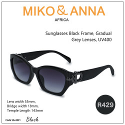 SG-2621 Black Sunglasses, Black Frame, Gradual Grey Lenses, UV400