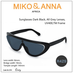 SG-2701 Grey, Sunglasses, Dark Black, All Grey Lenses, UV400,TM Frame