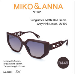 SG-0393,Red, Sunglasses, Matte Red Frame, Grey Pink Lenses, UV400