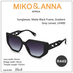 SG-0391 Black, Sunglasses, Matte Black Frame, Gradient Grey Lenses, UV400