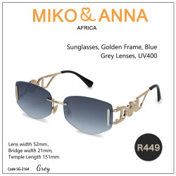 SG-2164 Grey Sunglasses, Golden Frame, Blue Grey Lenses, UV400