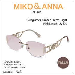 SG-2166 Pink Sunglasses, Golden Frame, Light Pink Lenses, UV400