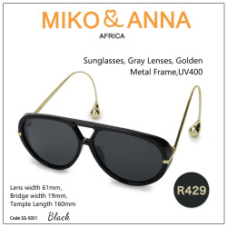 SG-5051,Sunglasses, Gray Lenses, Golden Metal Frame,UV400