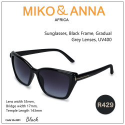 SG-2601 Black, Sunglasses, Black Frame, Gradual Grey Lenses, UV400