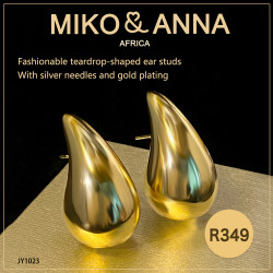 JY1023 Fashionable teardrop-shaped ear studs with silver needles and gold plating