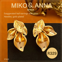 JY1025 Exaggerated leaf earrings with silver needles, gold-plated