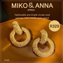 JY1028 Fashionable and simple circular stud earrings, silver needle, gold-plated