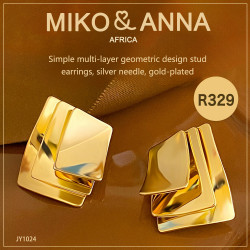 JY1024 Simple multi-layer geometric design stud earrings, silver needle, gold-plated