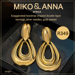 JY1027 Exaggerated teardrop-shaped double-layer earrings, silver needles, gold-plated