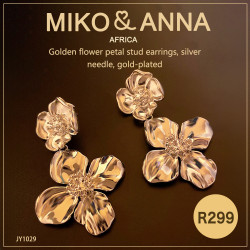 JY1029 Golden flower petal stud earrings, silver needle, gold-plated