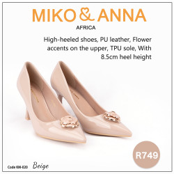 KM-020 Beige High-heeled shoes, PU leather, Flower accents on the upper, TPU sole, With 8.5cm heel height