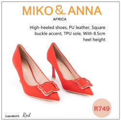 KM-019 Red High-heeled shoes, PU leather, Square buckle accent, TPU sole, With 8.5cm heel height