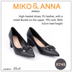 KM-017 Black High-heeled shoes, PU leather, with a metal Buckle on the upper, TPU sole, With 6.0cm heel height