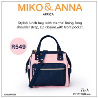 HB0288-Pink Stylish lunch bag, with thermal lining, long shoulder strap, zip closure,with front pocket.25*15*24cm