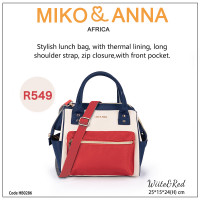 HB0286-White&Red Stylish lunch bag, with thermal lining, long shoulder strap, zip closure,with front pocket.25*15*24cm