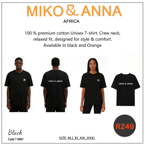 T-0001 Black 100 % premium cotton Unisex T-shirt. Crew neck, relaxed fit, designed for style & comfort.