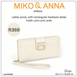 WA9668-Beige Ladies purse, with rectangular hardware detail, holds coins and cards.20*3.1*10.4cm